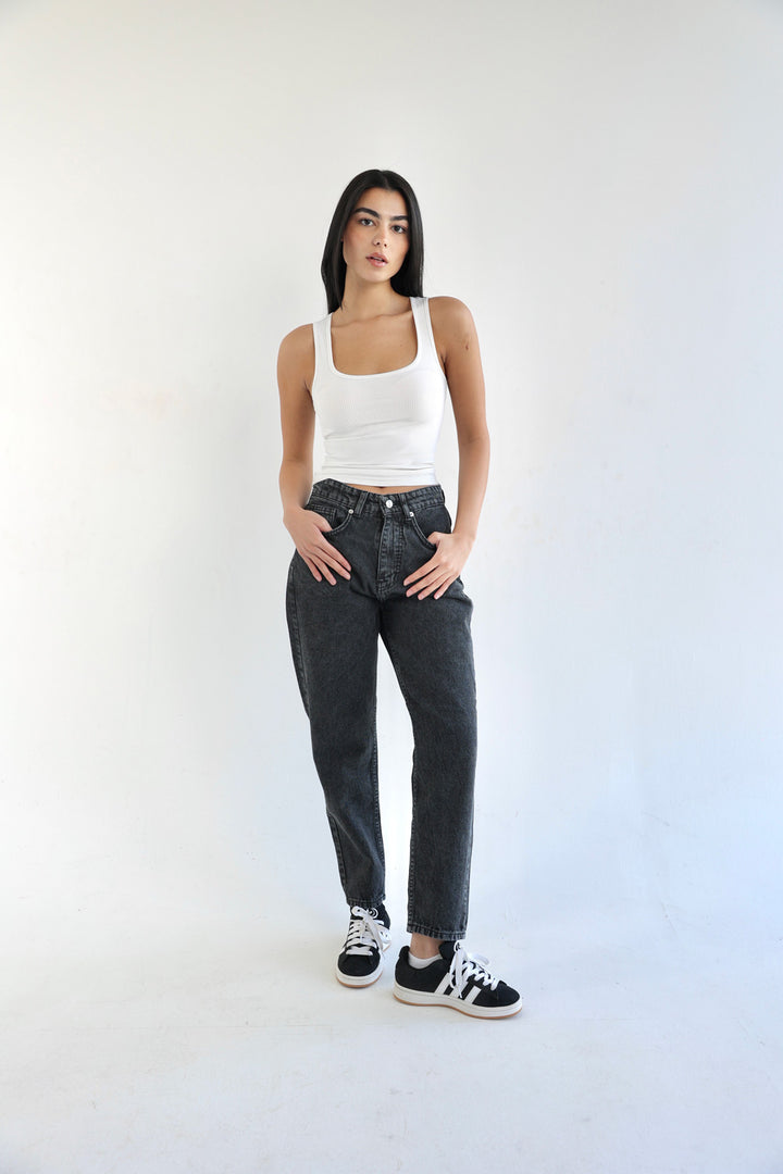 Mom Fit Jeans - Dark Grey