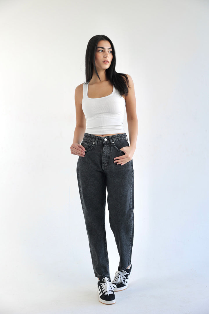 Mom Fit Jeans - Dark Grey