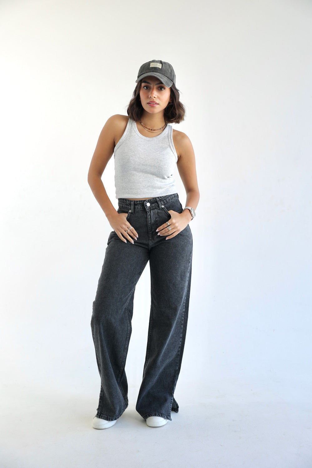 Straight Wide Leg Jeans - Dark Grey