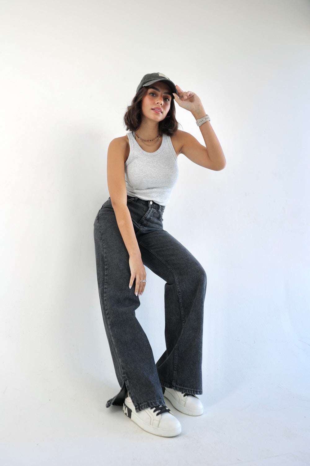 Straight Wide Leg Jeans - Dark Grey