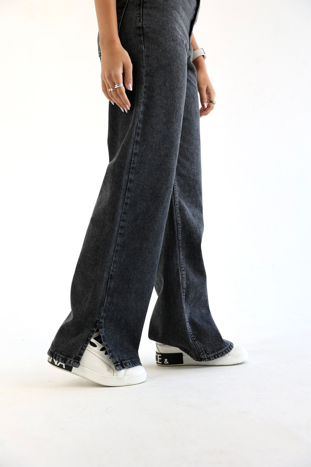 Straight Wide Leg Jeans - Dark Grey