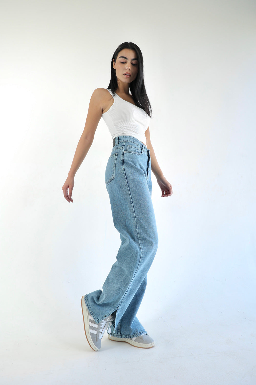 Straight Wide Leg Jeans - Denim Blue