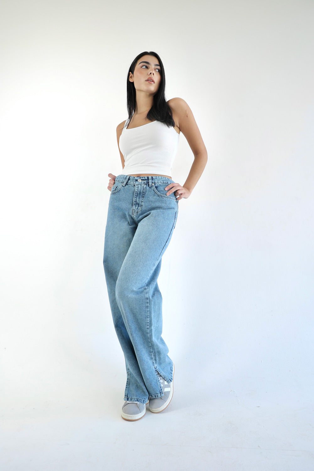 Straight Wide Leg Jeans - Denim Blue