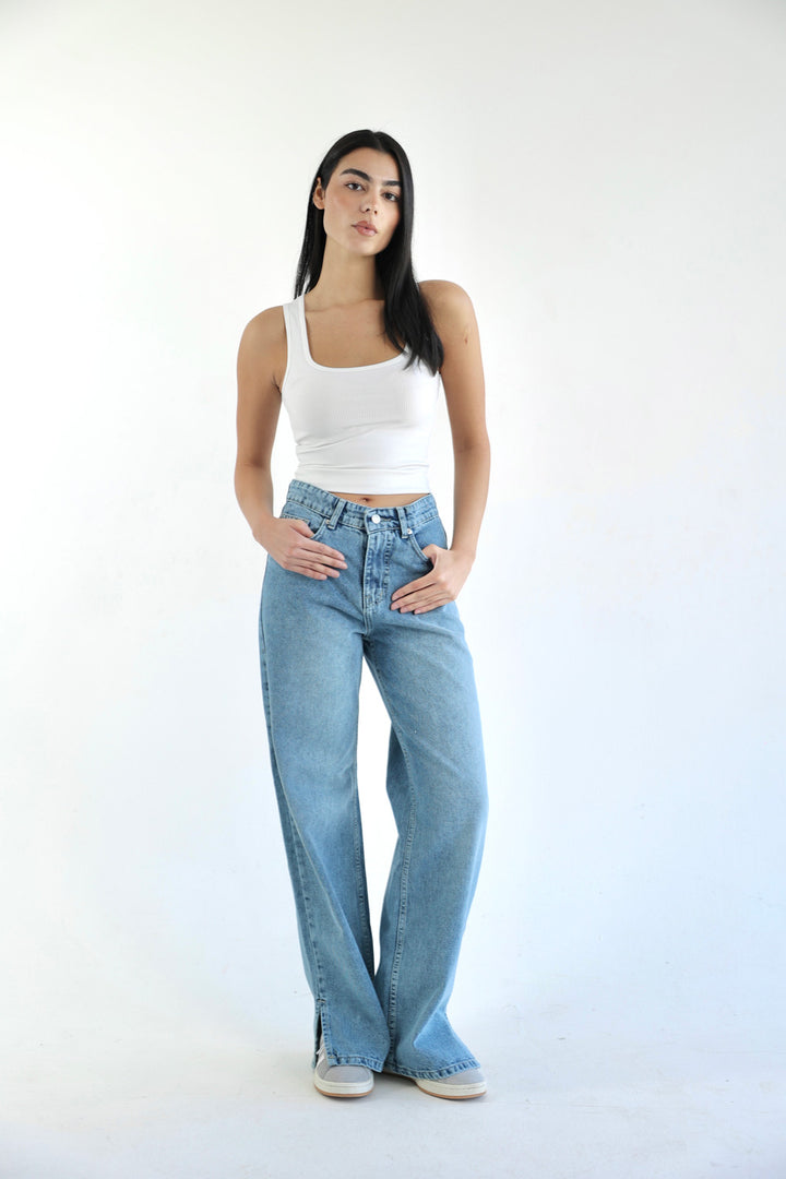 Straight Wide Leg Jeans - Denim Blue