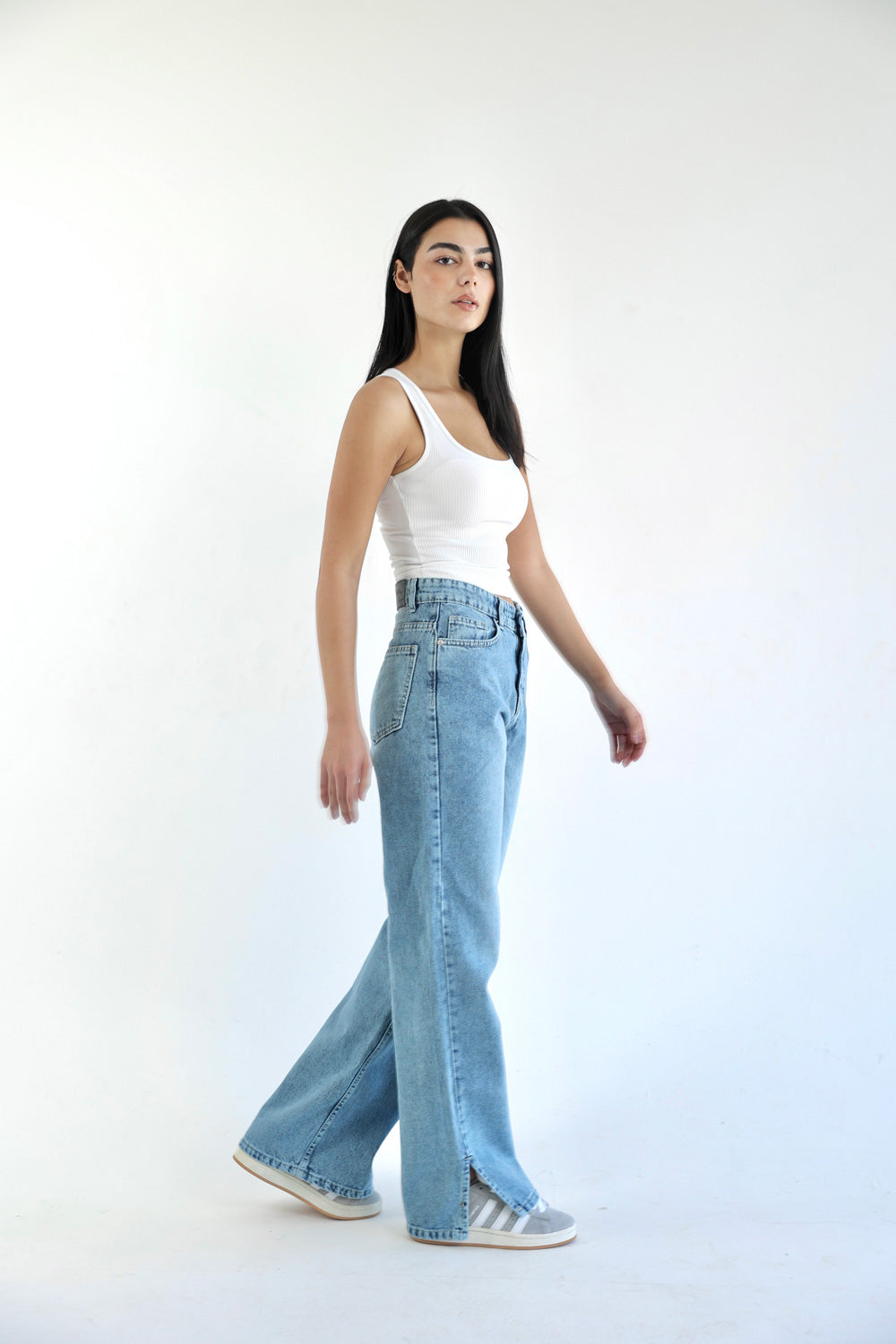 Straight Wide Leg Jeans - Denim Blue