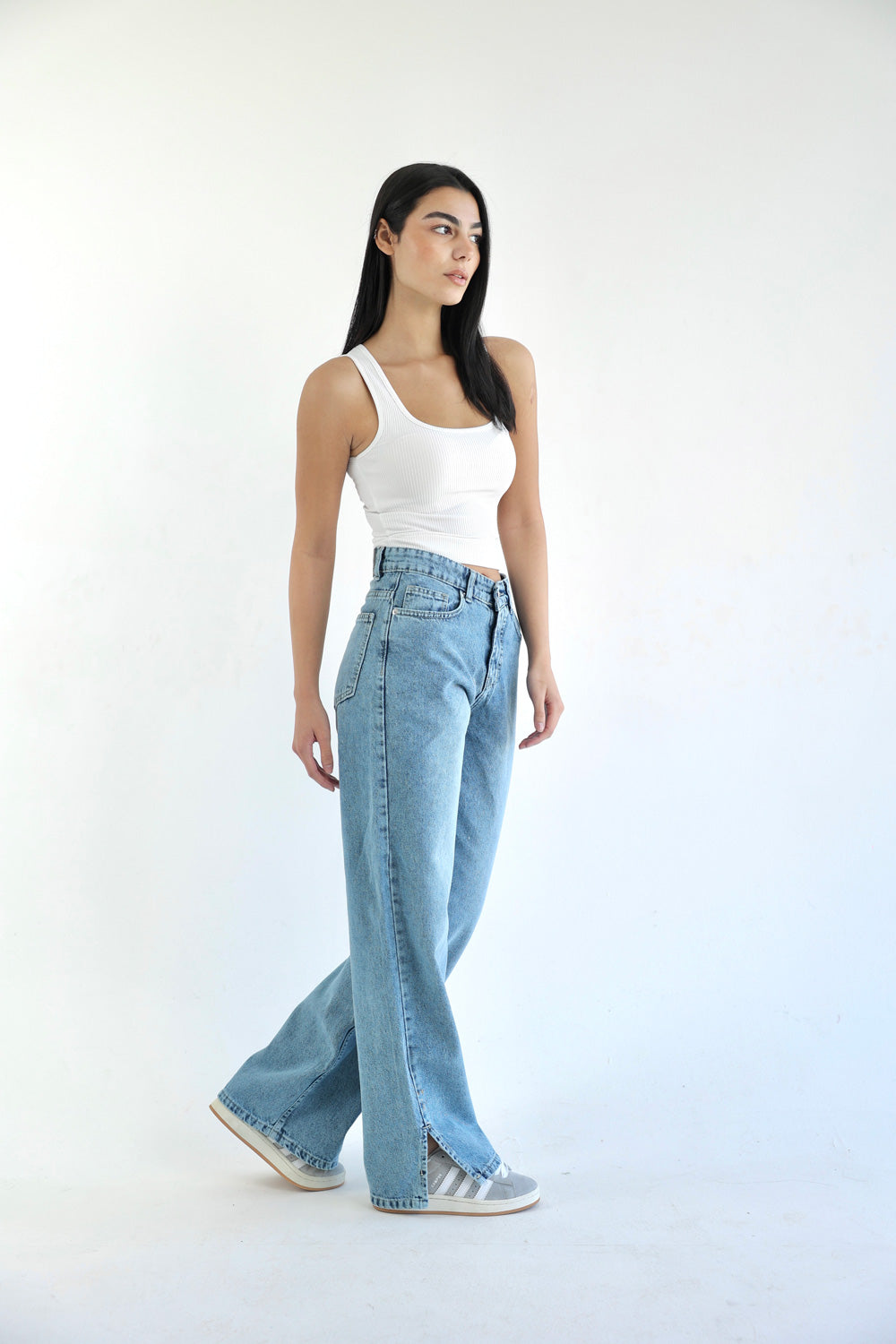 Straight Wide Leg Jeans - Denim Blue