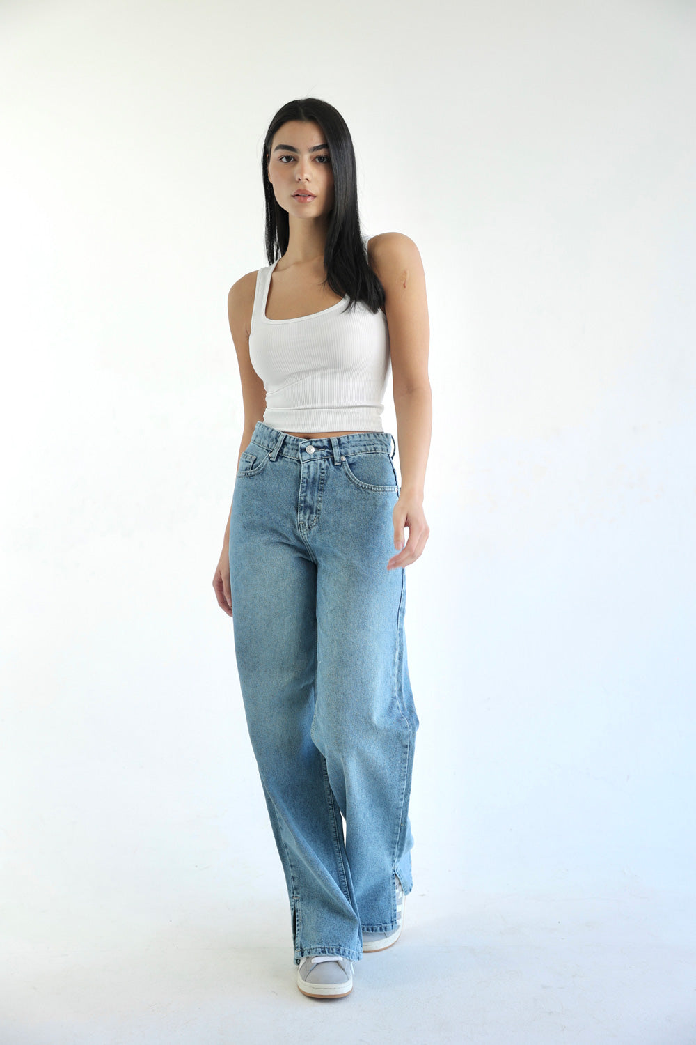 Straight Wide Leg Jeans - Denim Blue