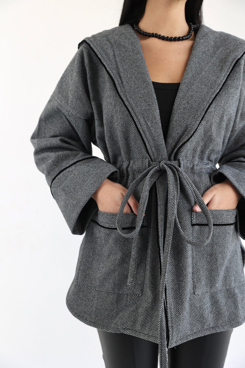 Wool Hooded Jacket - Dark Grey