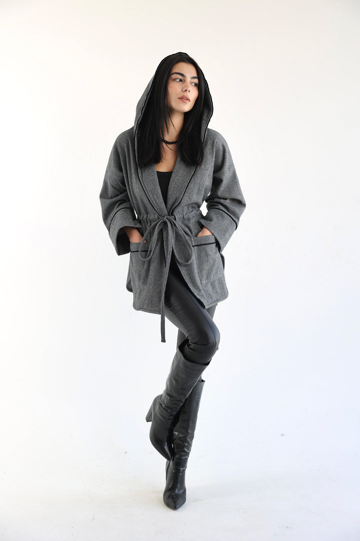 Wool Hooded Jacket - Dark Grey