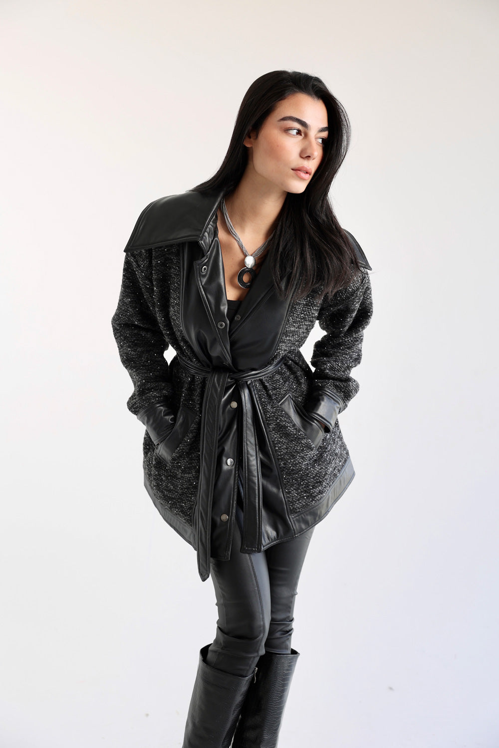 Sparkle wool & Leather jacket