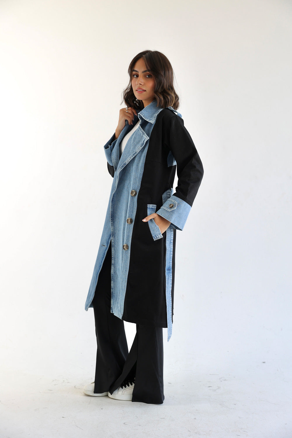 Denim Trench Coat- Black