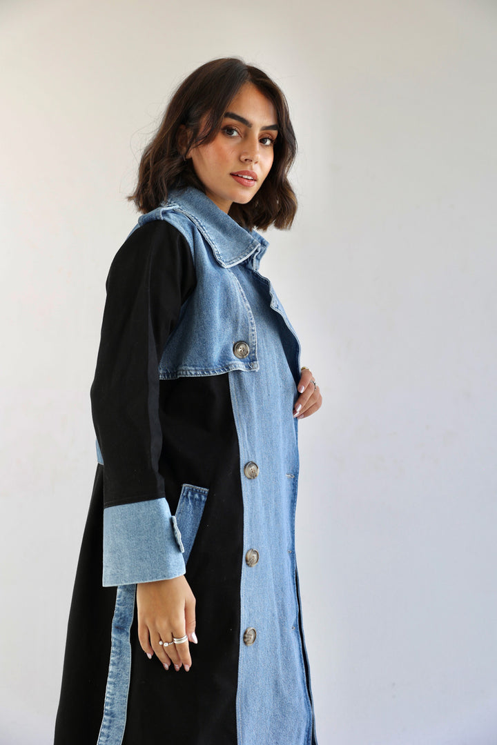 Denim Trench Coat- Black