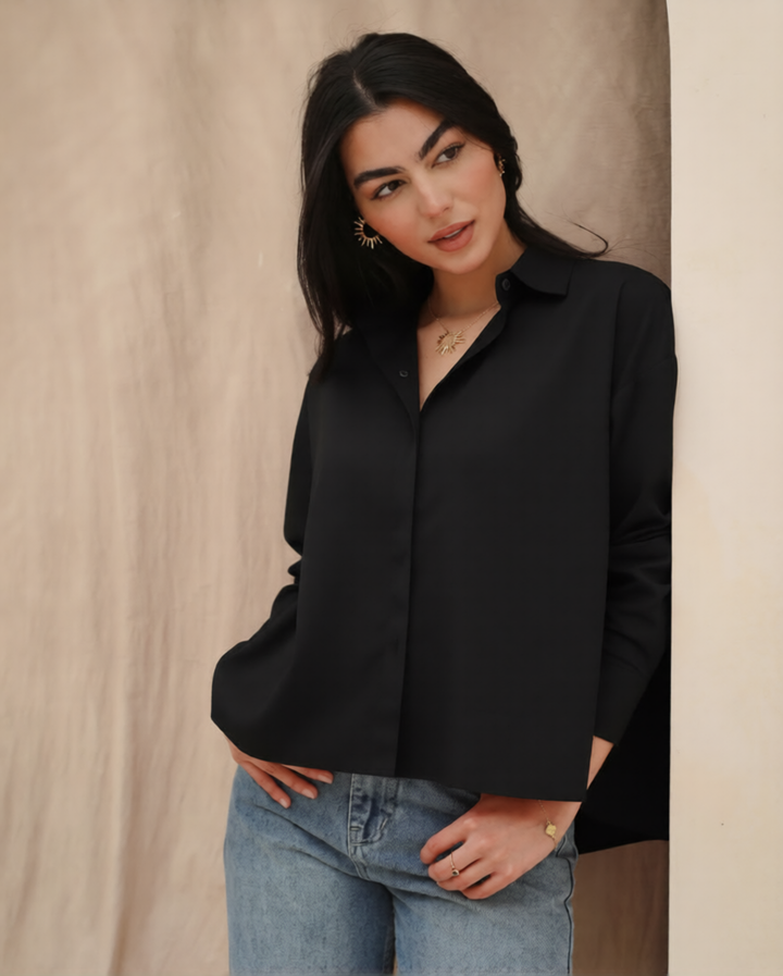 Cropped Poplin Shirt - Black