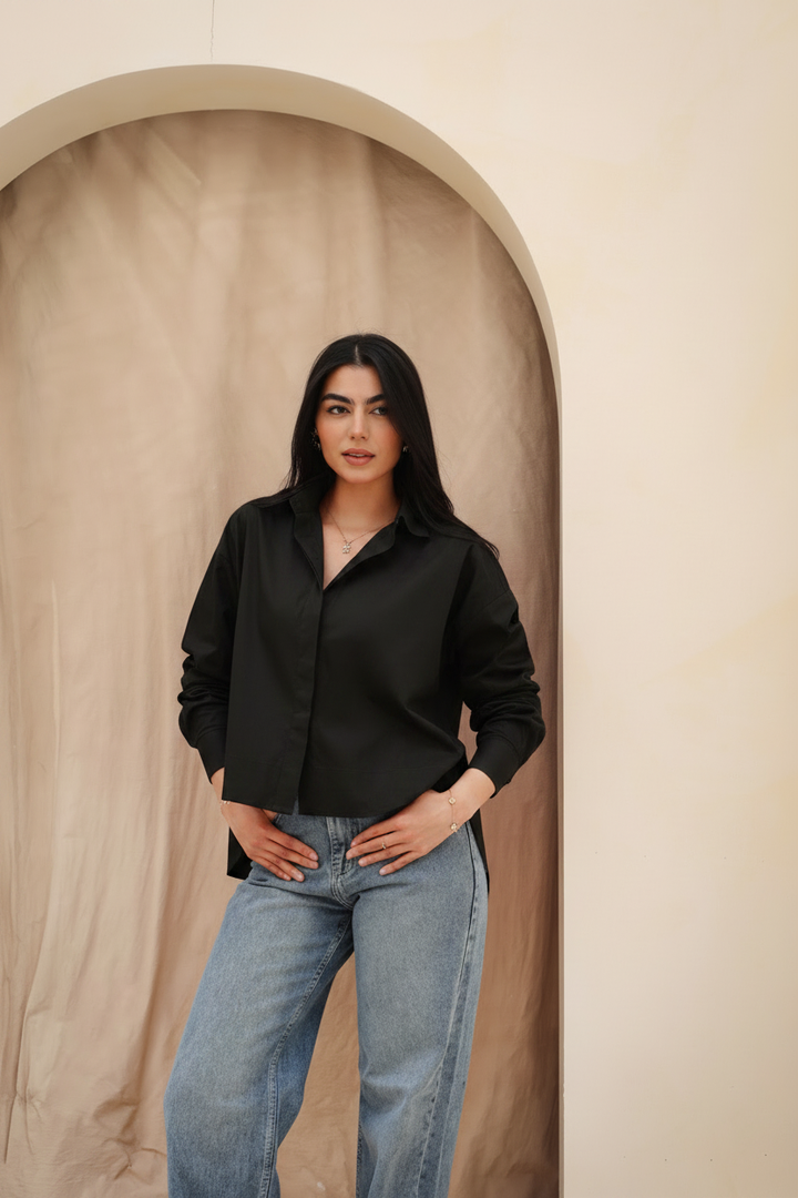 Cropped Poplin Shirt - Black
