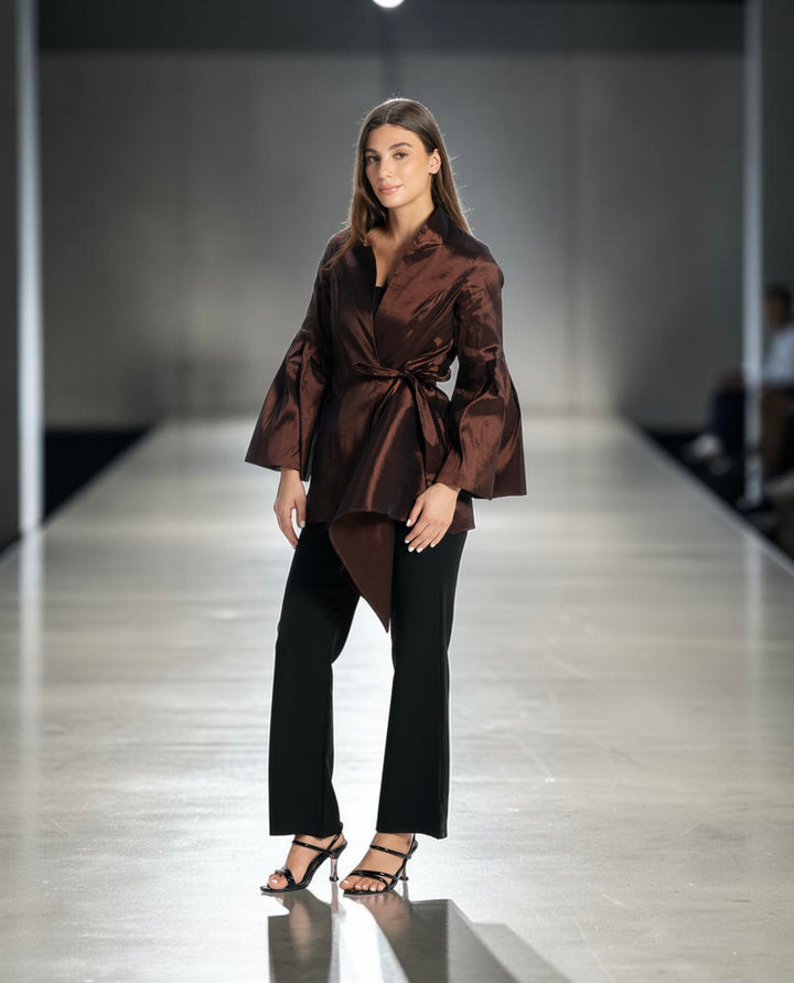 Flowy Draped Jacket - Brown