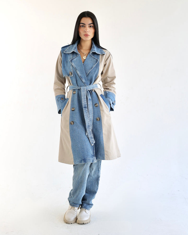 Denim Trench Coat- Beige