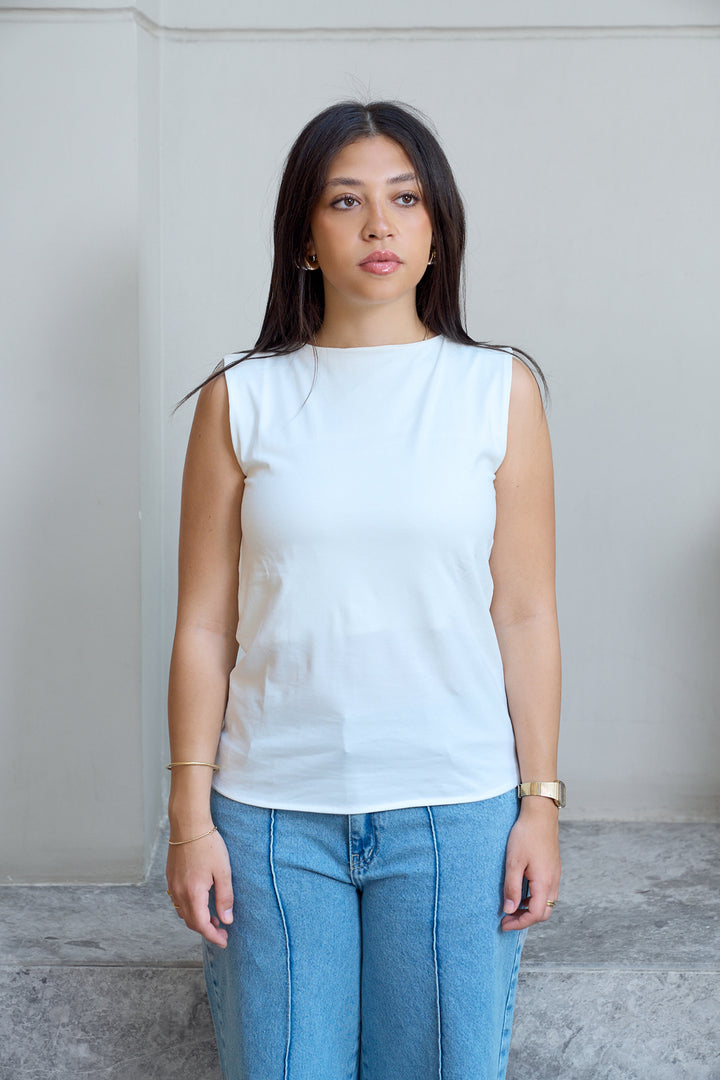 Essential Cotton Sleeveless Double Layered Top - offWhite