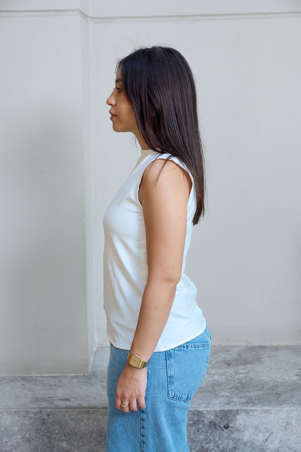Essential Cotton Sleeveless Double Layered Top - offWhite