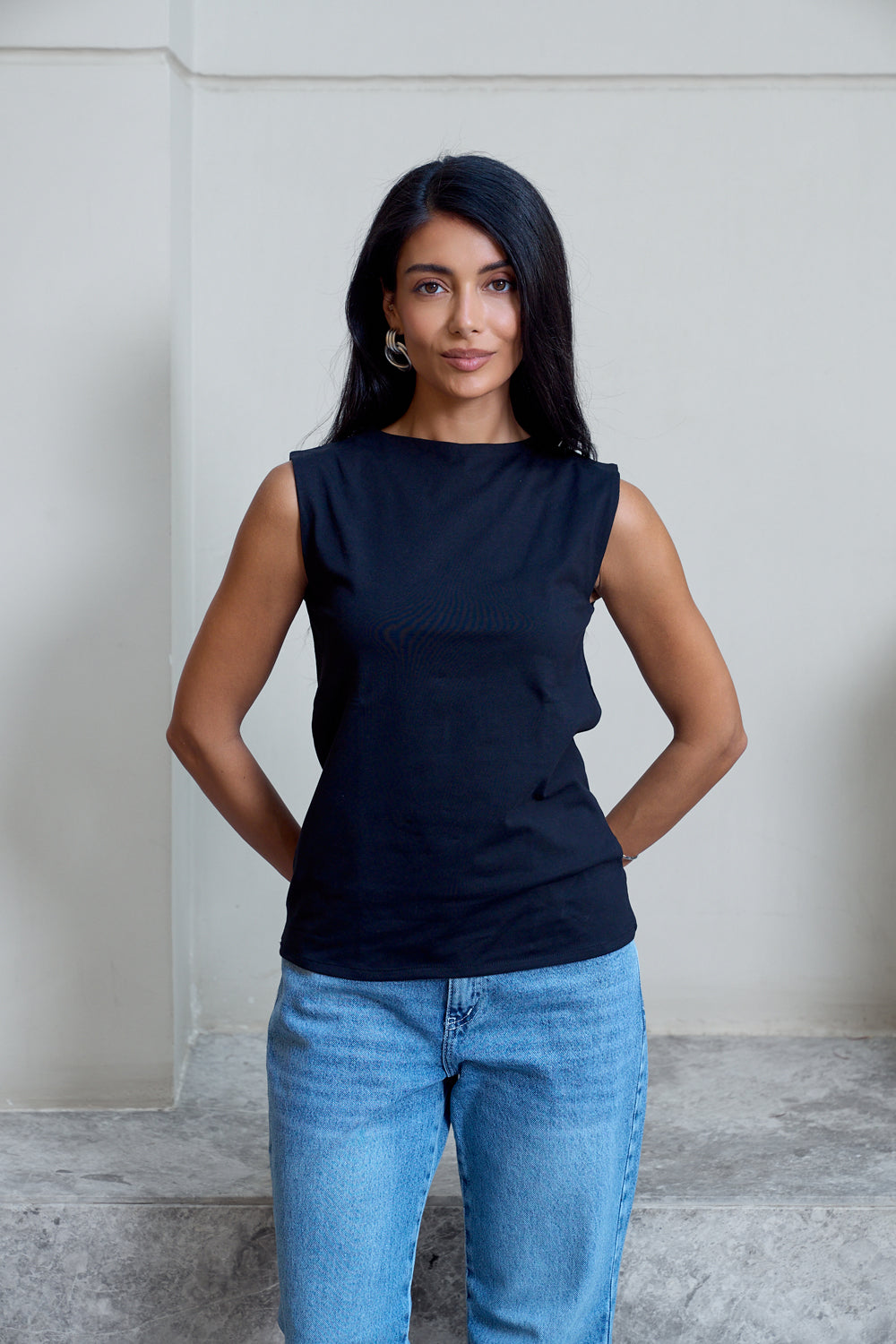 Essential Cotton Sleeveless Double Layered Top - Black