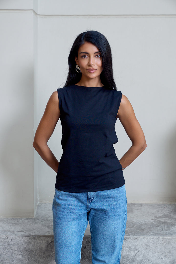 Essential Cotton Sleeveless Double Layered Top - Black