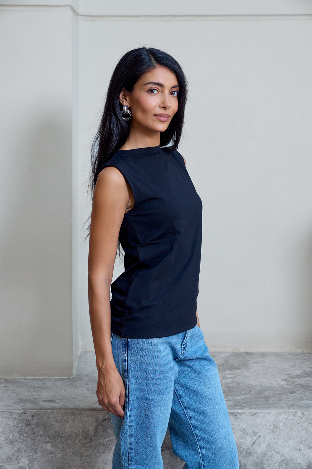 Essential Cotton Sleeveless Double Layered Top - Black
