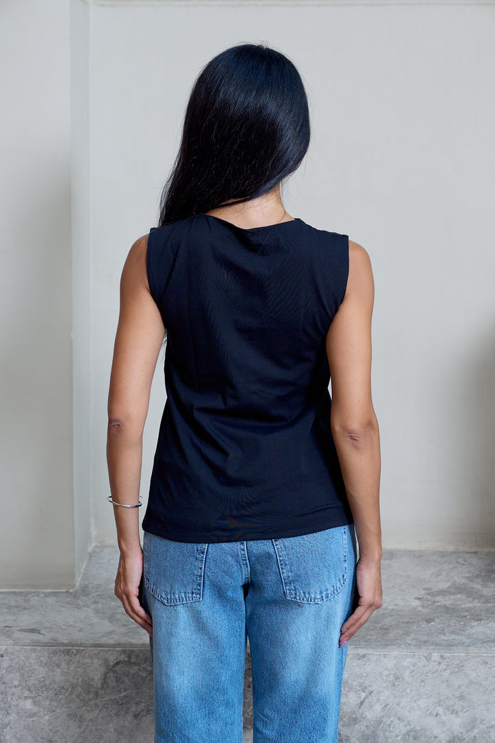 Essential Cotton Sleeveless Double Layered Top - Black