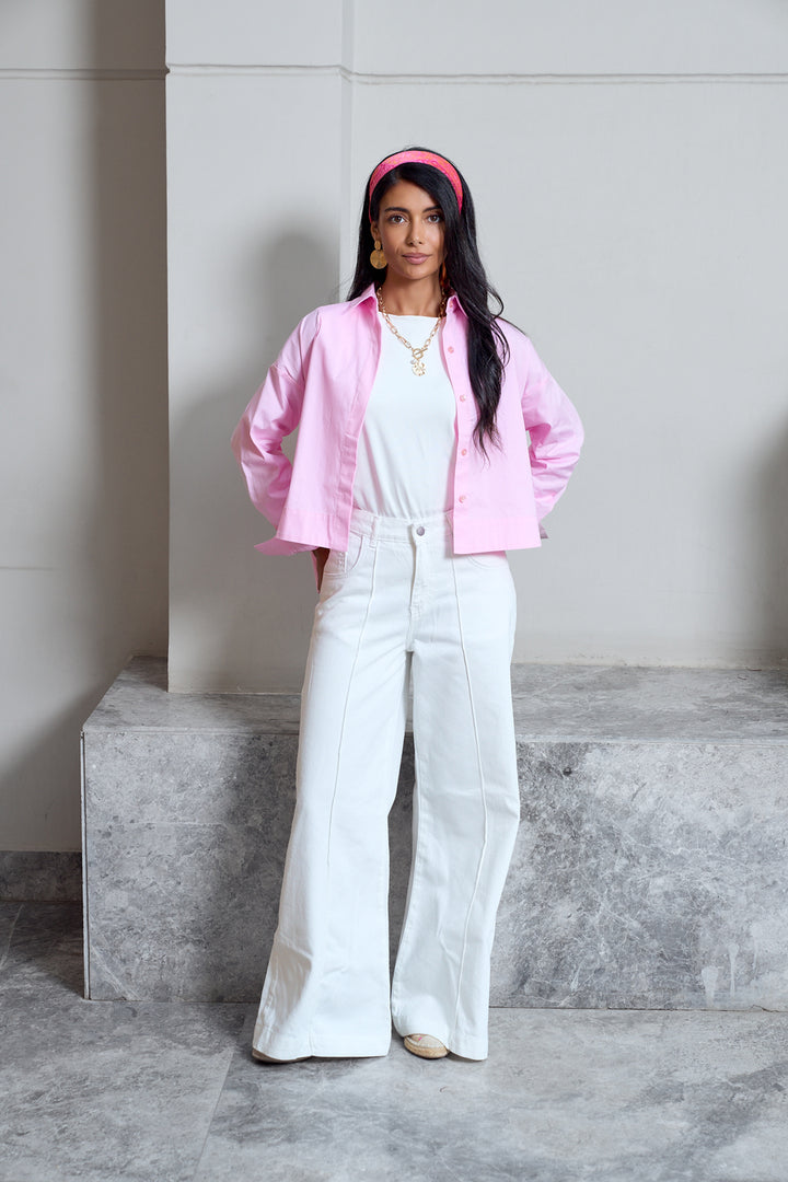 Cropped Poplin Shirt - Baby Pink