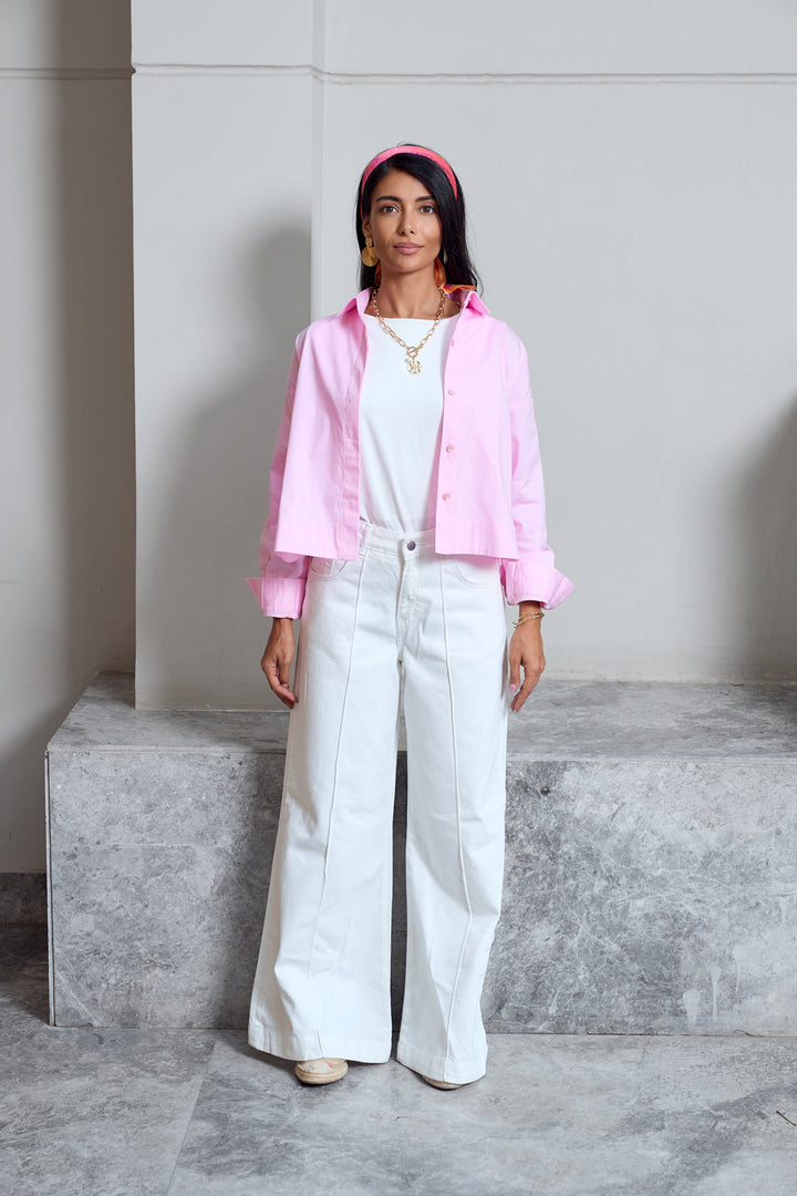 Cropped Poplin Shirt - Baby Pink