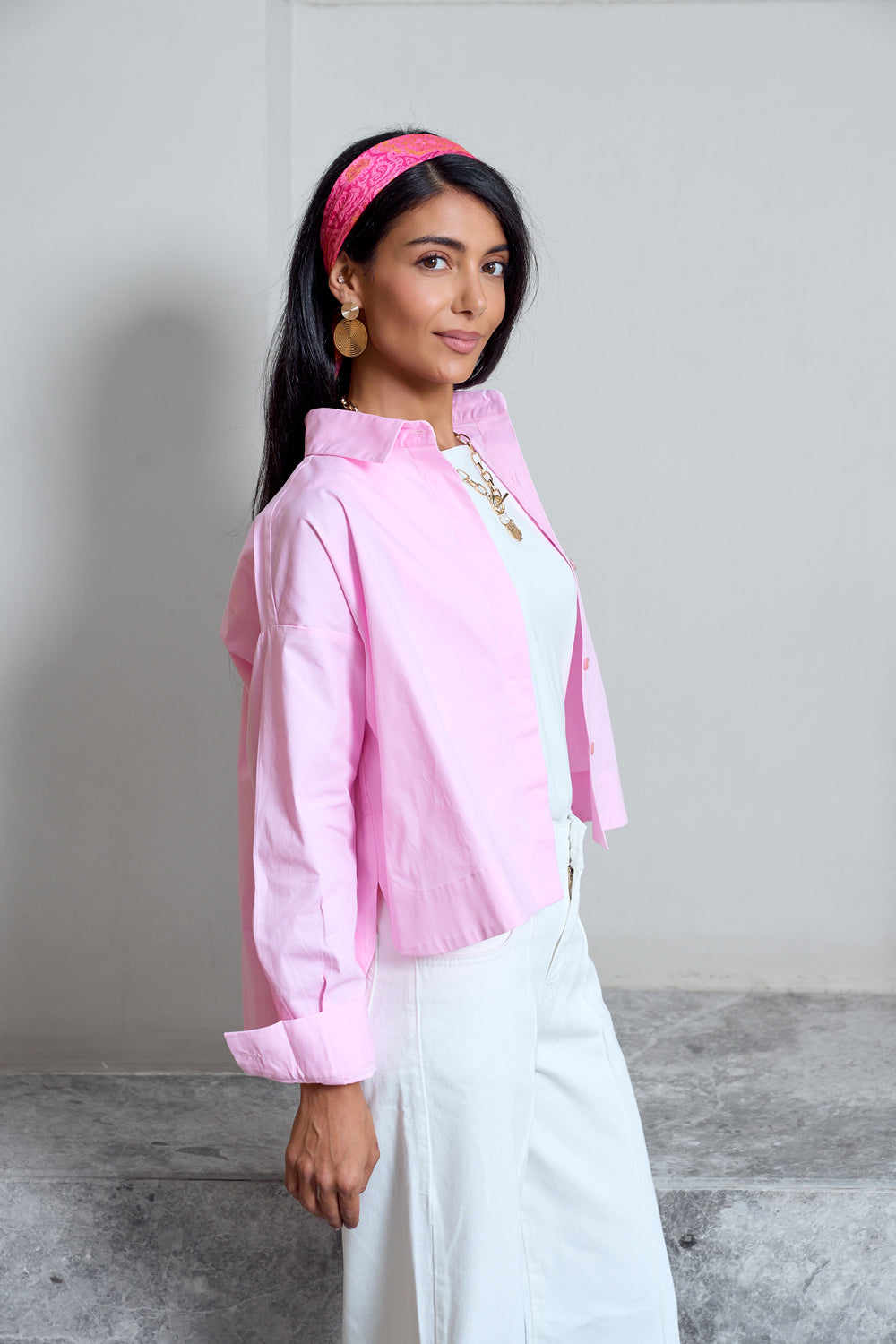 Cropped Poplin Shirt - Baby Pink