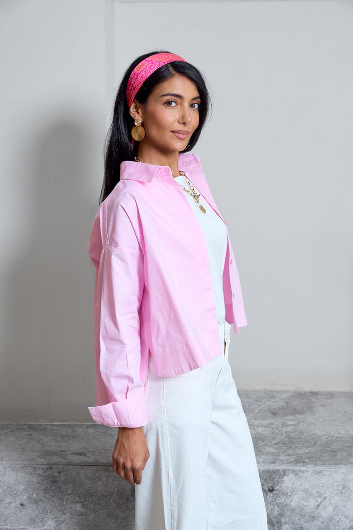 Cropped Poplin Shirt - Baby Pink