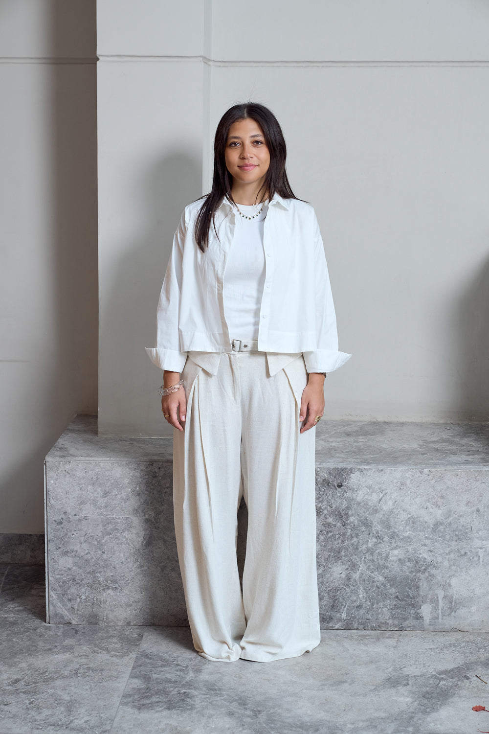 Cropped Poplin Shirt - Off White