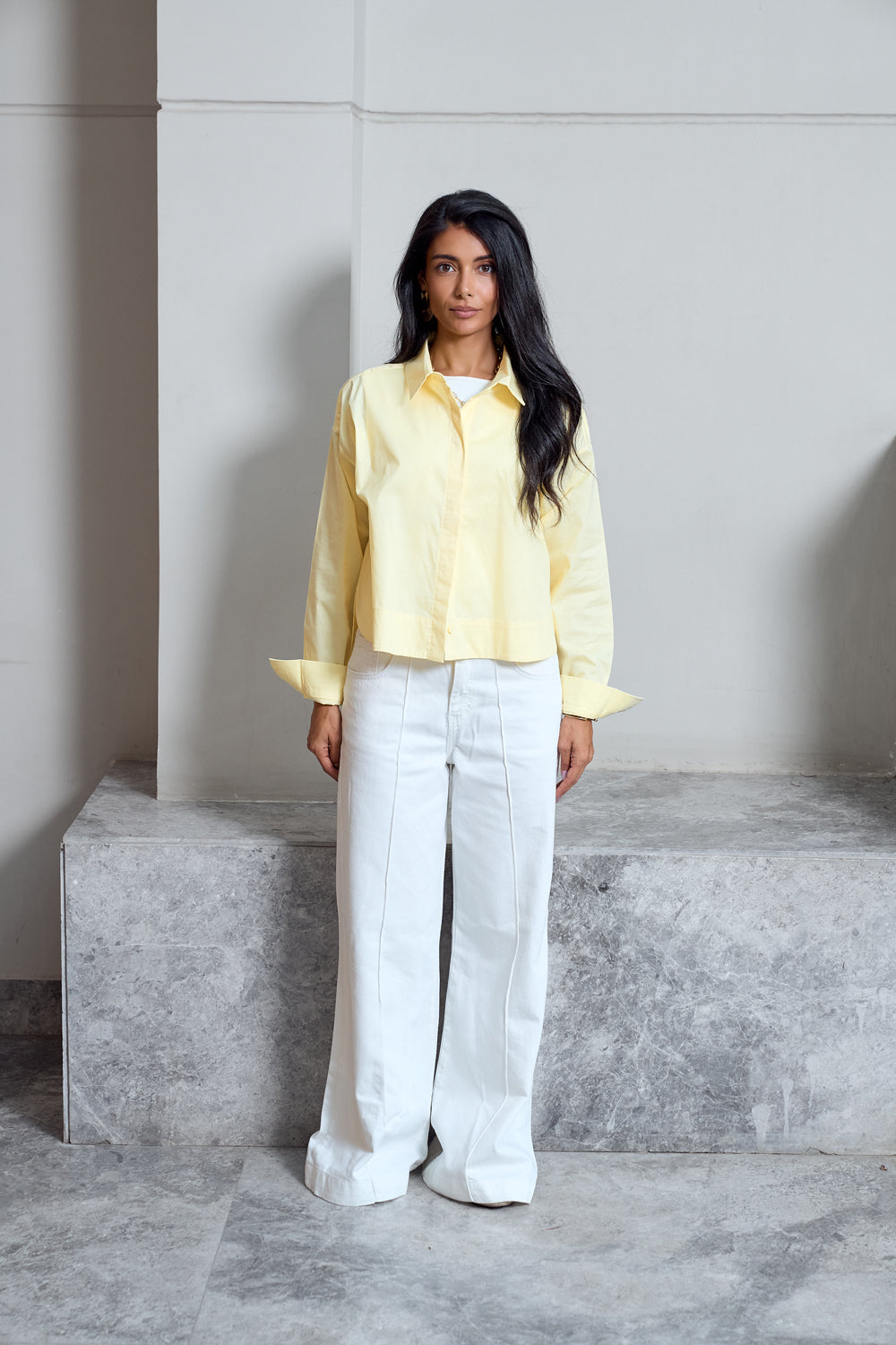 Cropped Poplin Shirt - Yellow