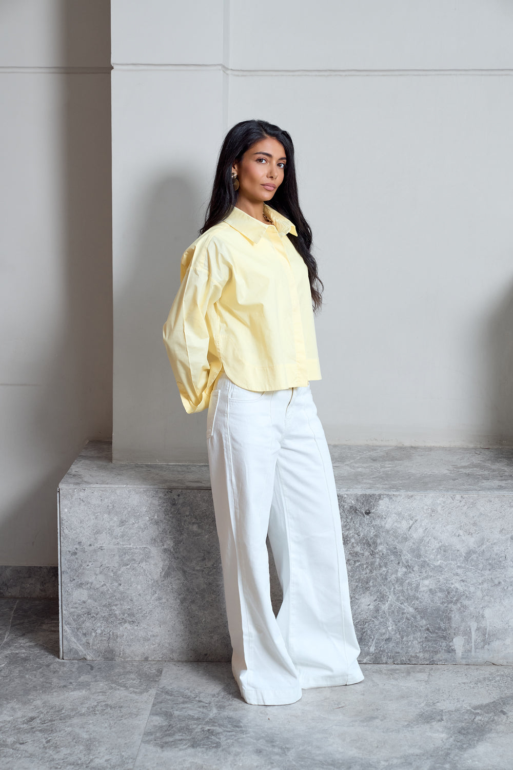 Cropped Poplin Shirt - Yellow