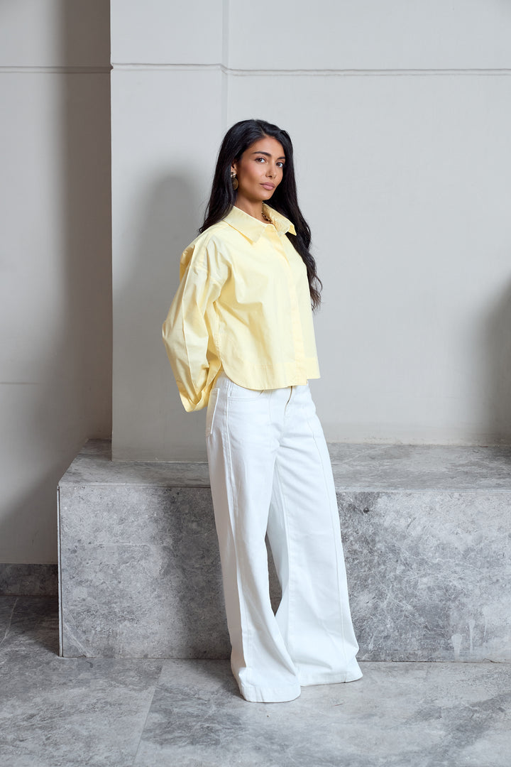 Cropped Poplin Shirt - Yellow