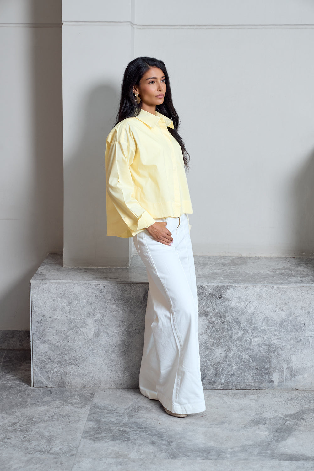 Cropped Poplin Shirt - Yellow