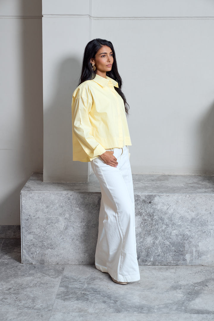 Cropped Poplin Shirt - Yellow