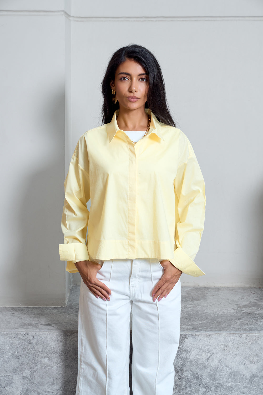 Cropped Poplin Shirt - Yellow