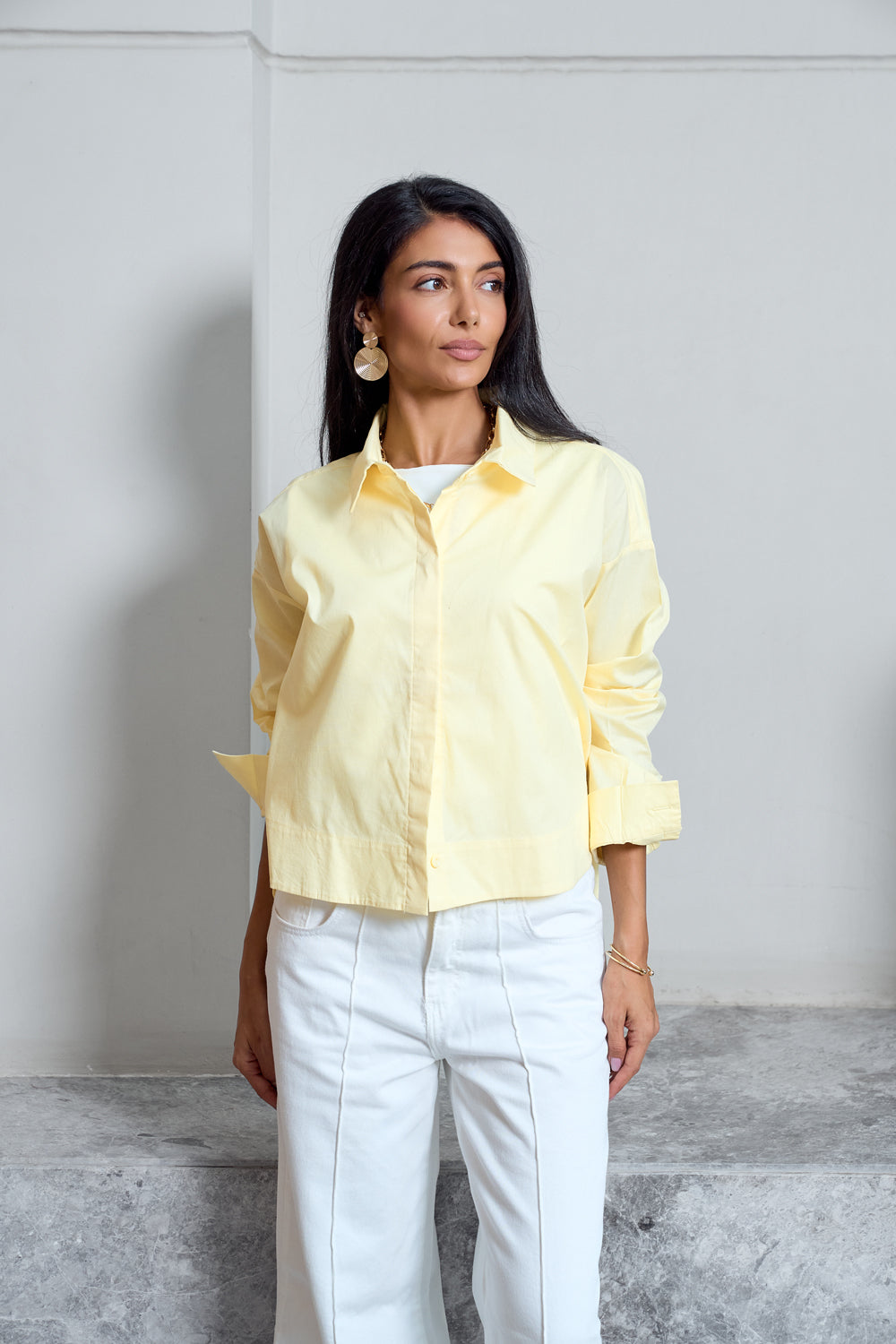 Cropped Poplin Shirt - Yellow