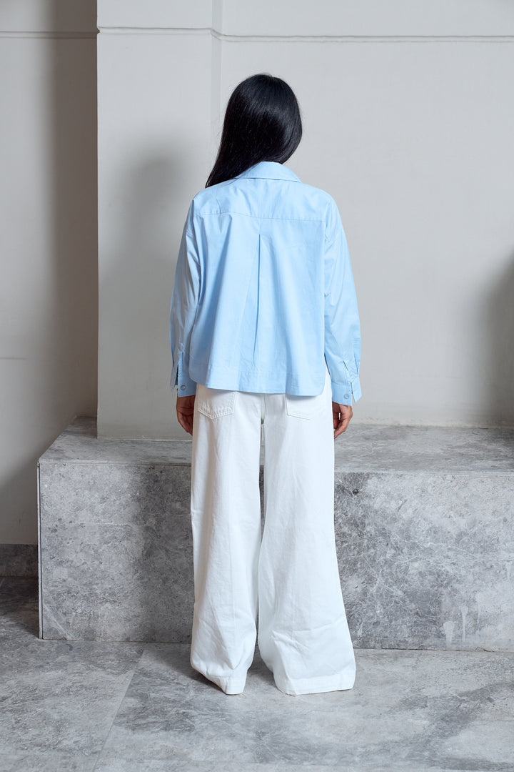 Cropped Poplin Shirt - Baby Blue