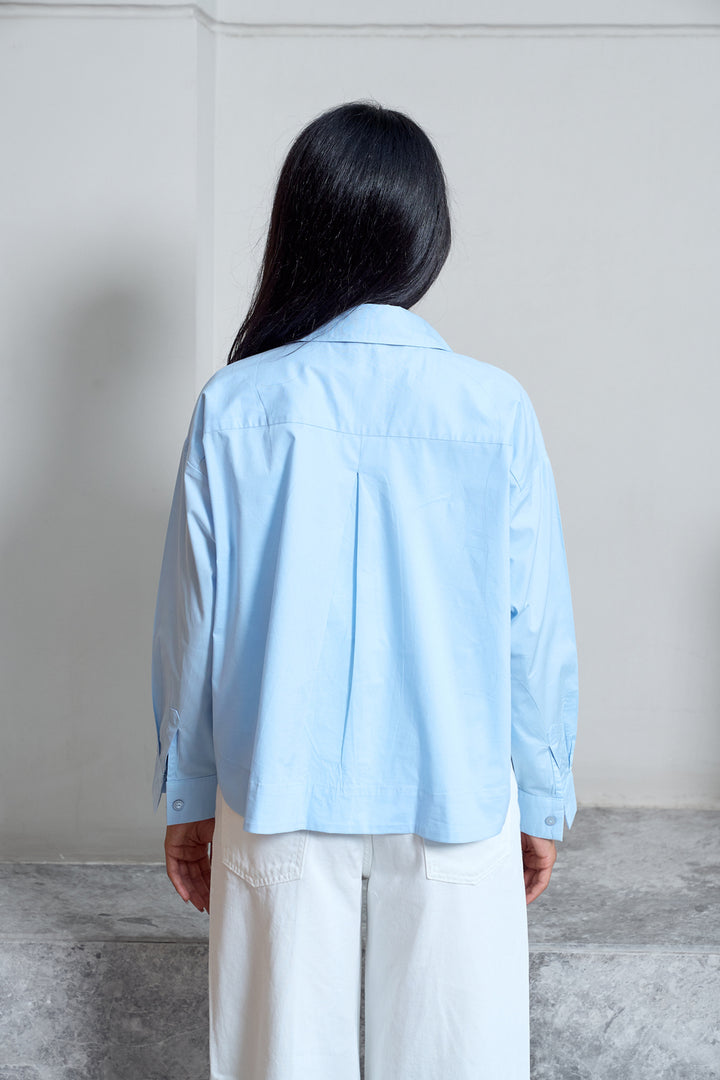Cropped Poplin Shirt - Baby Blue