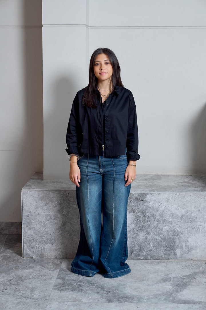 Cropped Poplin Shirt - Black
