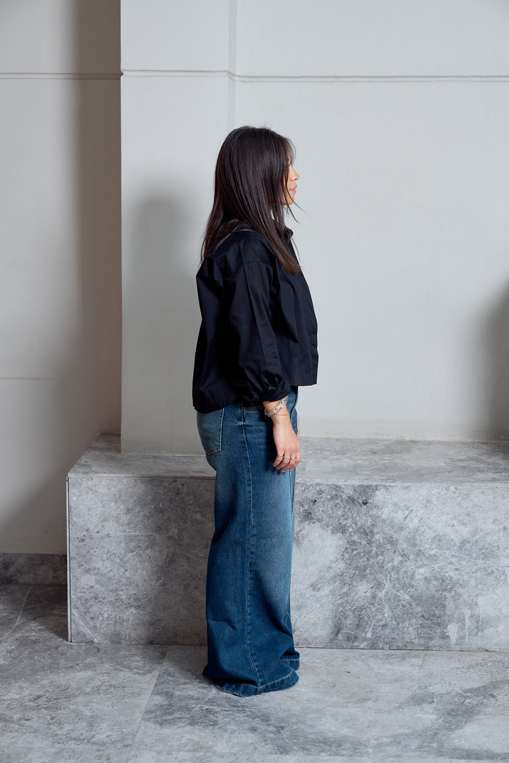 Cropped Poplin Shirt - Black
