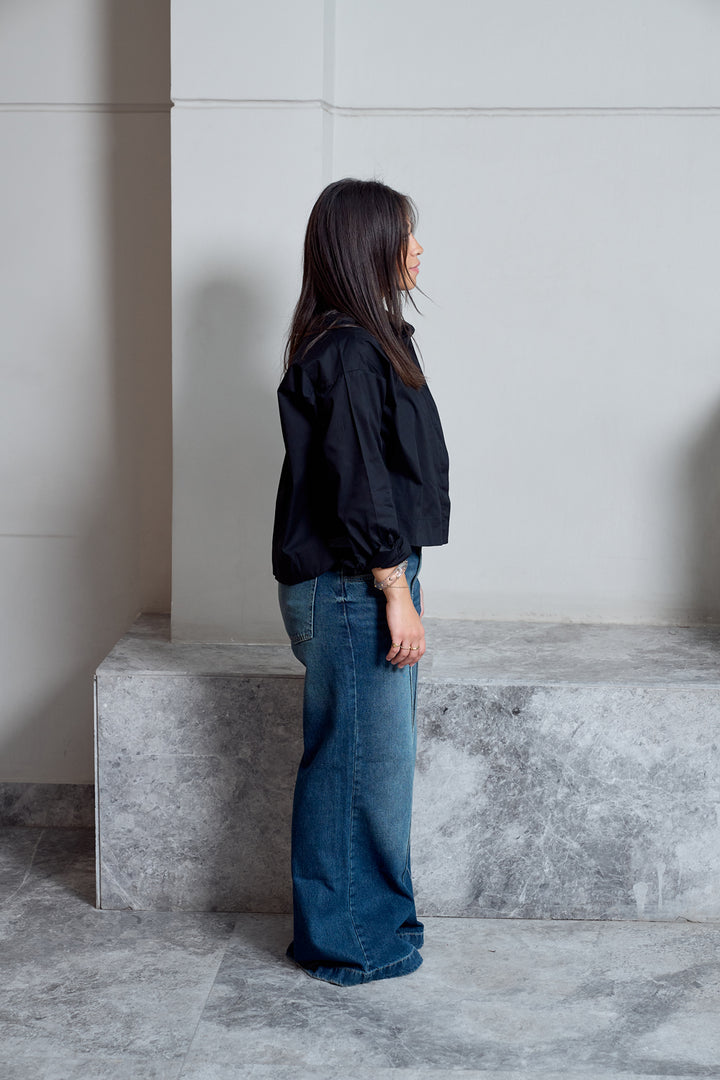 Cropped Poplin Shirt - Black