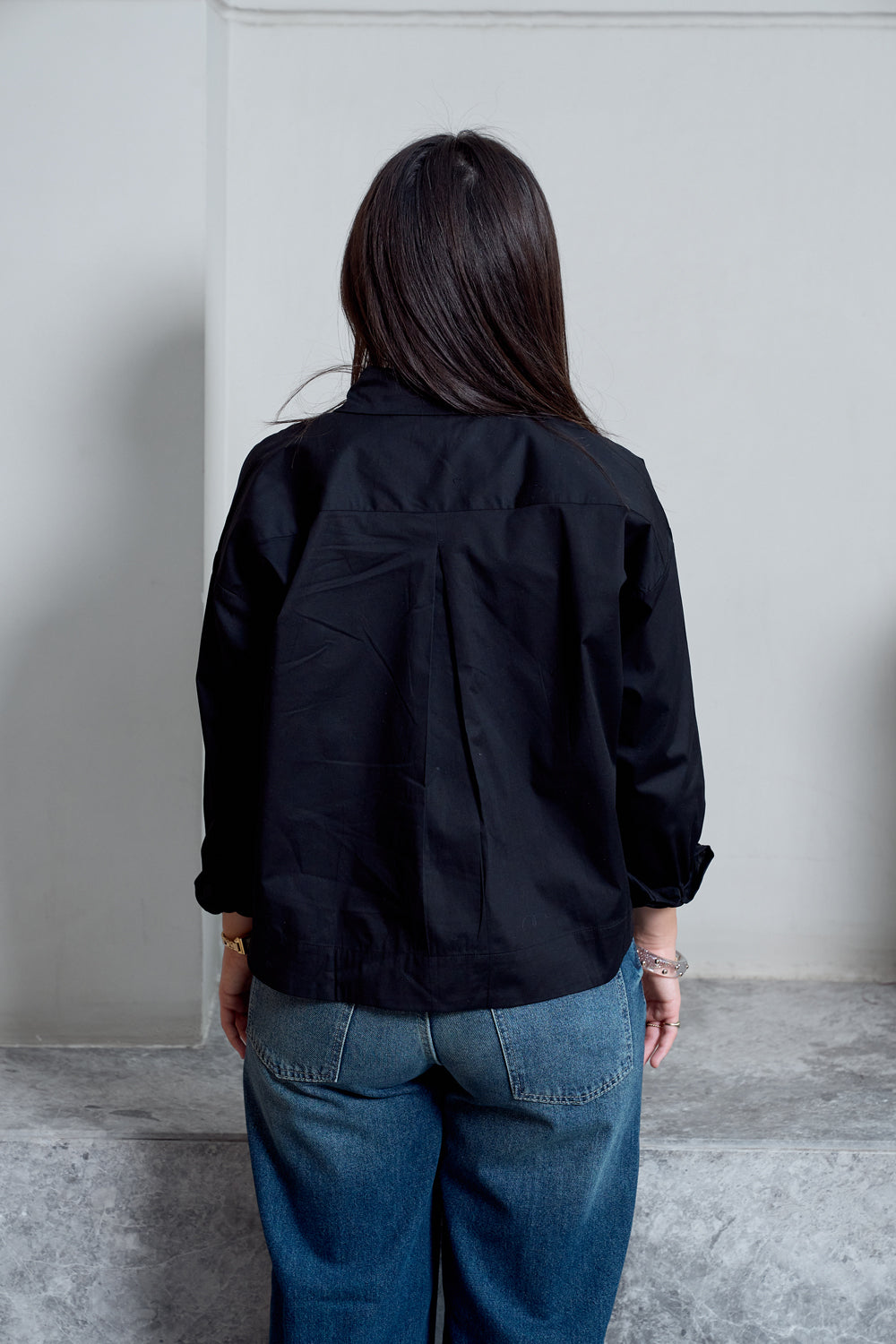 Cropped Poplin Shirt - Black