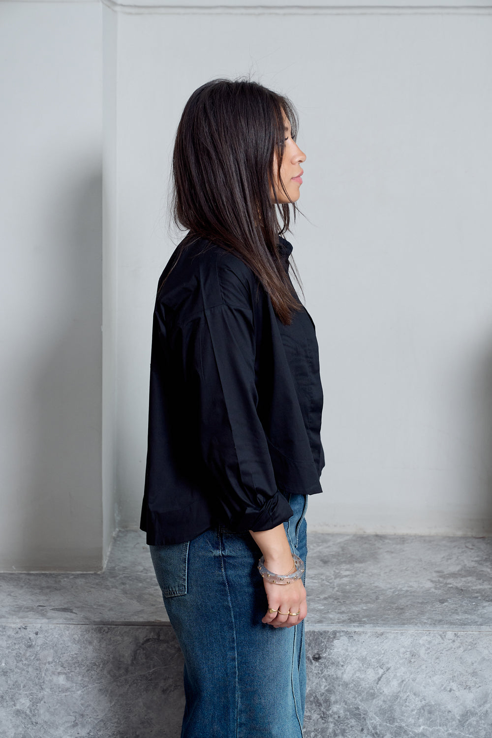 Cropped Poplin Shirt - Black