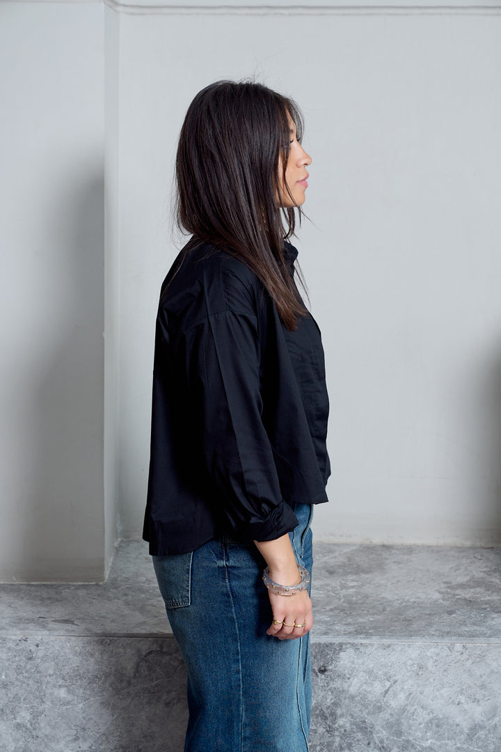 Cropped Poplin Shirt - Black