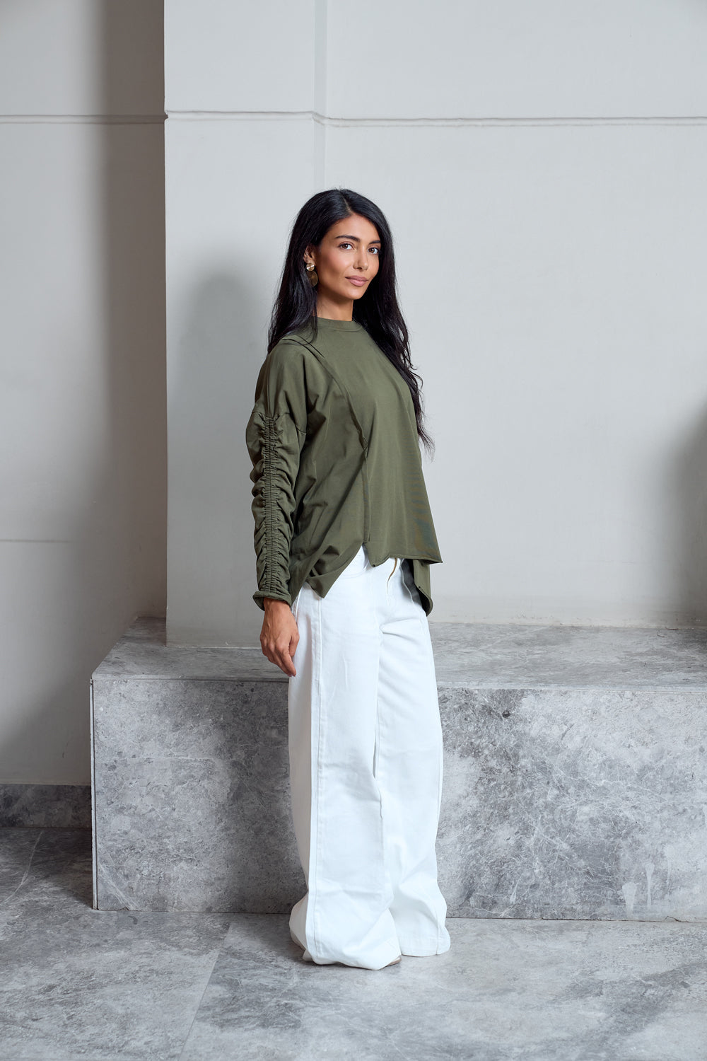 Basic Cotton T-shirt with cruched sleeves