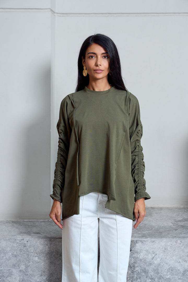 Basic Cotton T-shirt with cruched sleeves