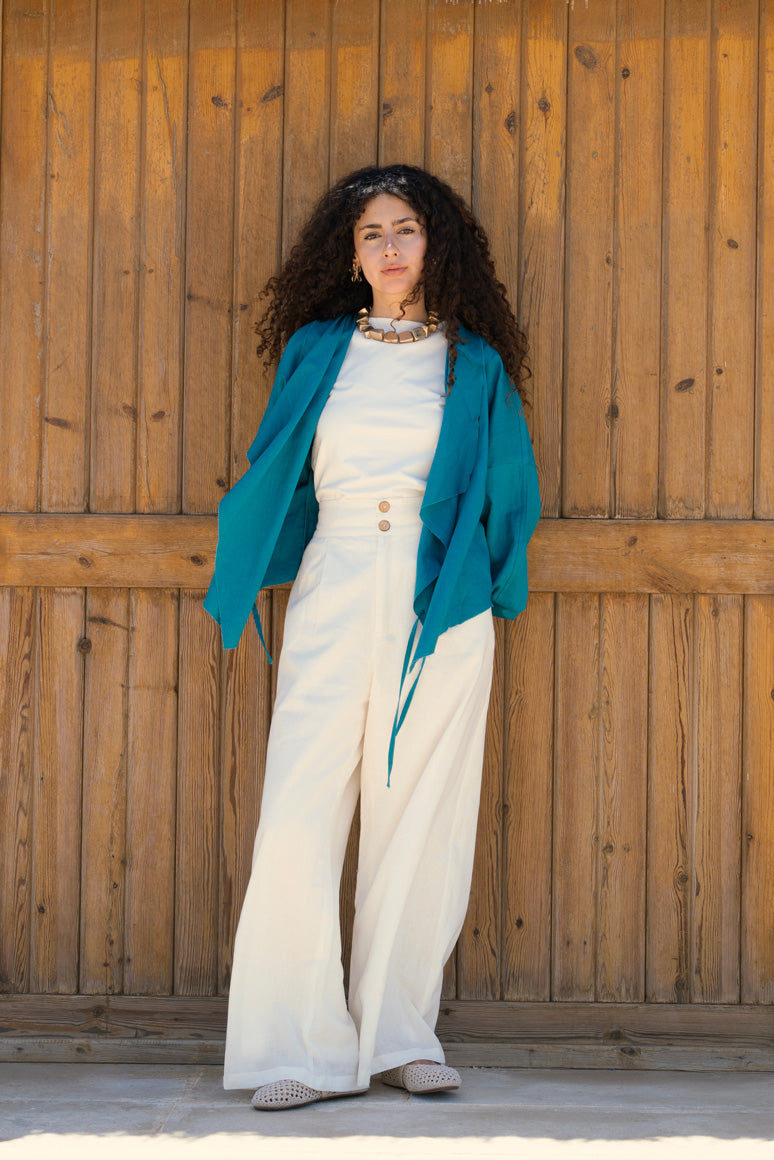 The linen jacket - teal blue