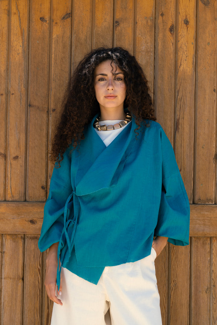 The linen jacket - teal blue